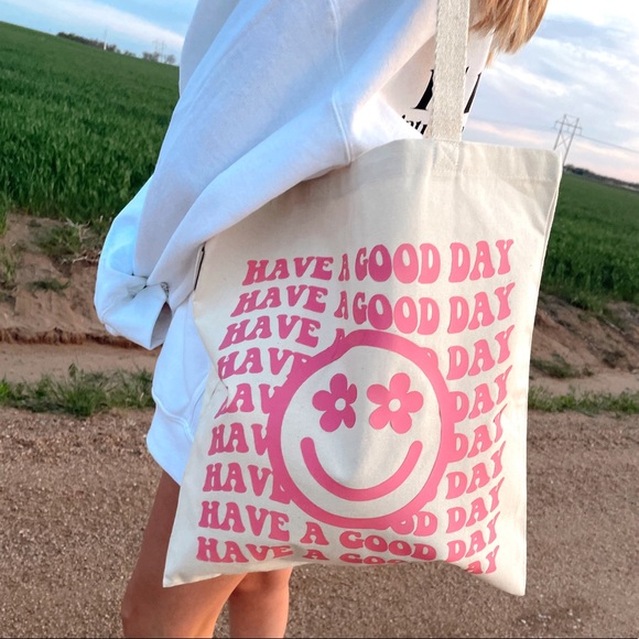 Hand Crafted Handbags - “Have a good day” flower eyes tote bag